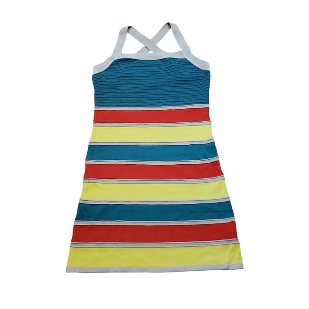 Y2K Tricot Joli Summer Sweater Mini Dress striped, banded, Large